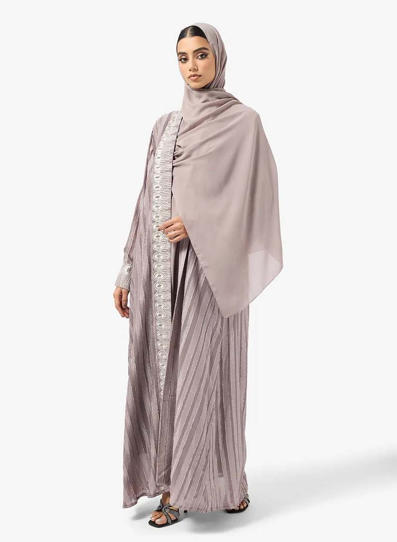 hayas closet  Striped Abaya With Sheila for Women | Best Price UAE